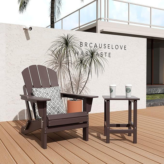 WO WESTIN OUTDOOR HDPE Laguna Outdoor Poly Adirondack Chair with Side Table, Dark Brown