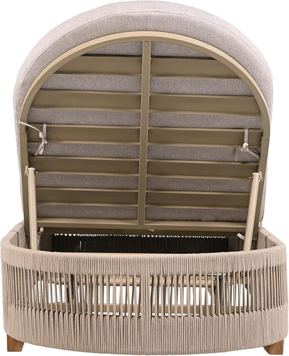 Christopher Knight Home Daskz Patio Chaise Lounge Chair Set of 2, Patio Outdoor Acacia Wood Chaise Lounge with Cushions, Adjustable Backrest Poolside Beach Yard Seating, Rope Design, 79.5'',Teak+Beige