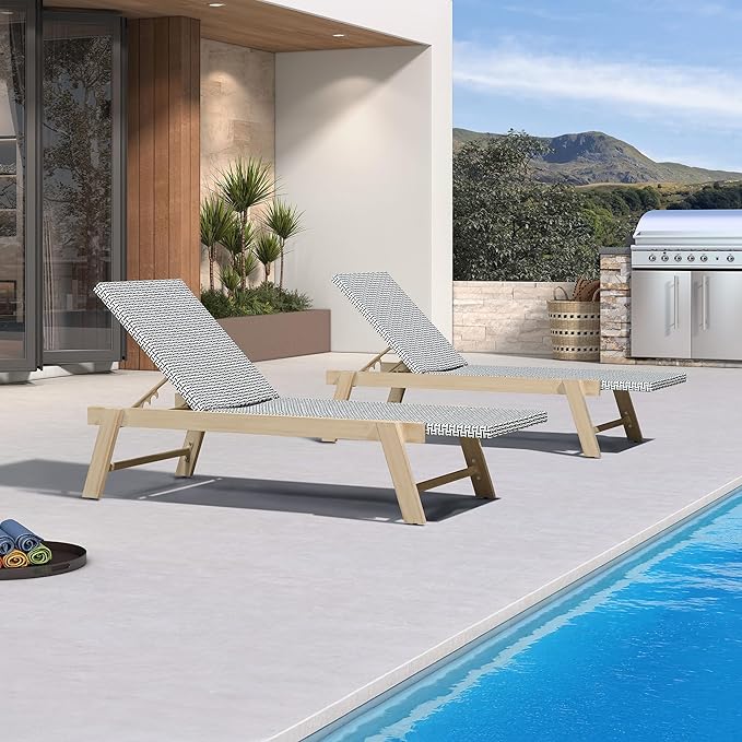 PURPLE LEAF Extra Large Patio Chaise Lounge 2 Pieces French Outdoor Wicker Lounger Matte White Aluminum Frame 771LBS Capacity PE Rattan Adjustable Backrest for Pool Garden Beach Backyard White
