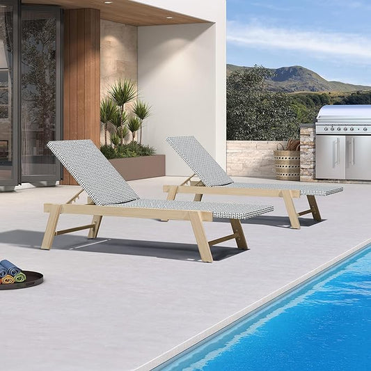 PURPLE LEAF Extra Large Patio Chaise Lounge 2 Pieces French Outdoor Wicker Lounger Matte White Aluminum Frame 771LBS Capacity PE Rattan Adjustable Backrest for Pool Garden Beach Backyard White