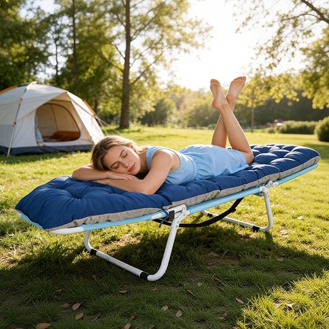 ABORON 2-in-1 Tanning Chair with Face Hole, Folding Camping Cot for Adults, 5-Position Adjustable Lounge Chair with Pillow, Heavy Duty 600D Oxford Portable Cot for Beach, Patio, Poolside