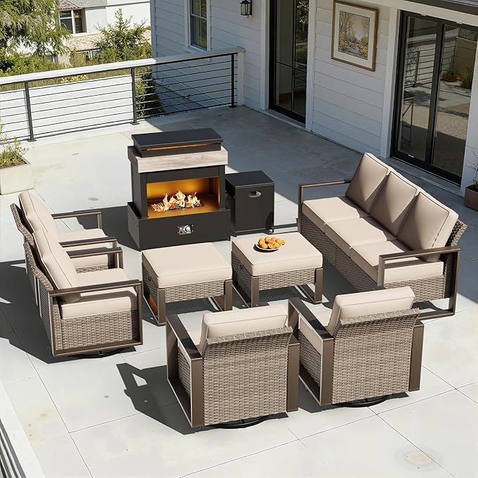 8 Pieces Metal Wicker Patio Furniture Set - 75" Sofa, Four Swivel Chairs and Two Ottomans - Photo 9