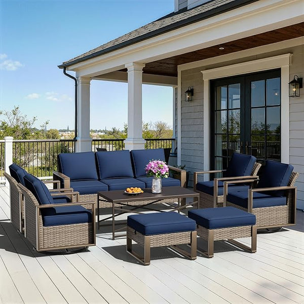 8 Pieces Metal Wicker Patio Furniture Set - 75" Sofa, Four Swivel Chairs and Two Ottomans - Photo 1