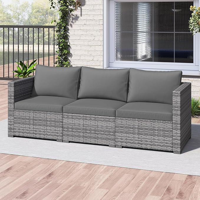 Tangkula 3 Seat Outdoor Wicker Sofa Set, Modular PE Rattan Patio Cushioned Sectional Couch Set - Photo 4