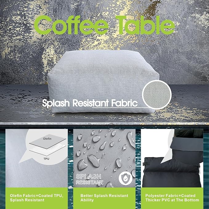 Patio Ottoman, Outdoor Coffee Table Bean Bag Chair, Daybed Sofa Comfy Couch, Modular Patio Sectional Sofa, Water-Resistant Olefin Fabric, High-Density Foam Filled, Comfy Lounge Seat, Light Gray