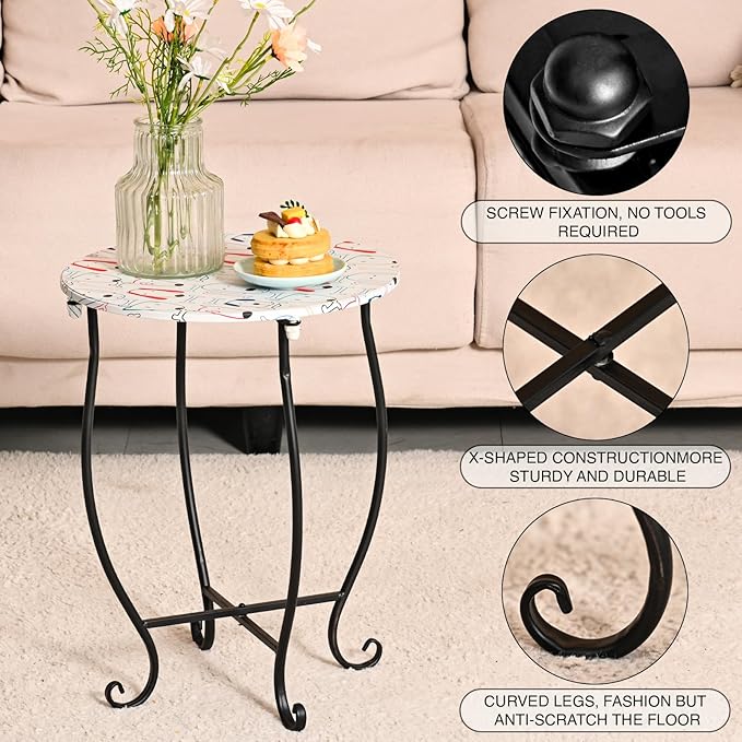 Side Tables for Patio, 14" Indoor Outdoor Metal Side Table for Poolside Bistro Balcony Yard Porch Bedside, Weather Resistant Metal Accent Table for Indoor Outdoor Use, Easy Assembly (White)