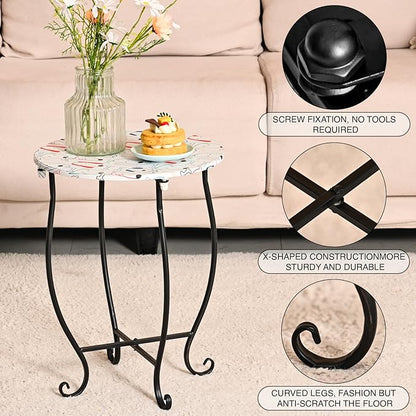 Side Tables for Patio, 14" Indoor Outdoor Metal Side Table for Poolside Bistro Balcony Yard Porch Bedside, Weather Resistant Metal Accent Table for Indoor Outdoor Use, Easy Assembly (White)