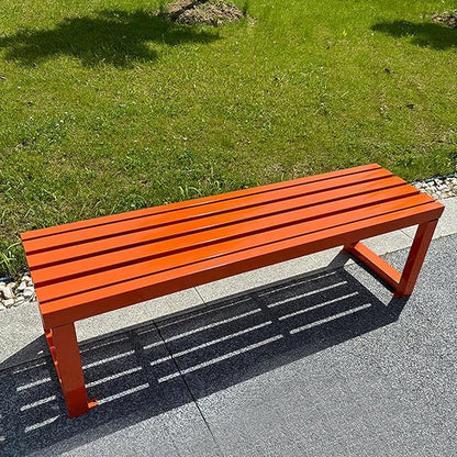 Backless Outdoor Garden Bench, Park Bench with Slatted Seat, All Weather Outdoor Benches, 2-3 Person Seat Front Porch Benches Outdoor, Metal Frame, 880 Lbs Capacity, for Garden, Park(Orange,180cm/71in