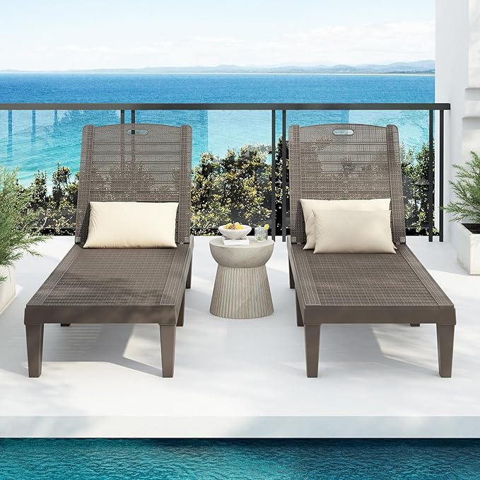 Outdoor Chaise Lounge Chair Set of 2 for Poolside Patio - Photo 2