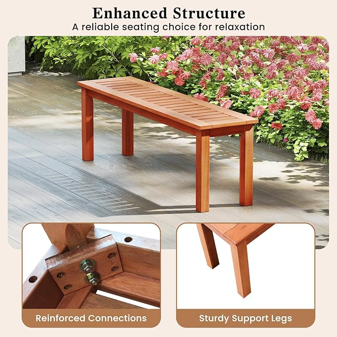 Giantex 47" Outdoor Bench with Slatted Seat, 705Lbs Capacity, Solid Wood Frame, Teak Oil Finish, Backless Garden Bench for Patio Dining, Yard, Porch, Entryway, Park, 2-Person Outside Seat Chair