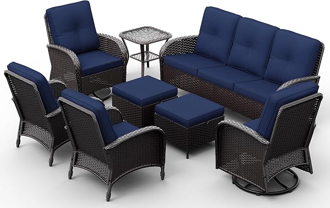 Joyside Wicker Patio Furniture Set, 8 Piece Outdoor Furniture Set with Thickened Cushions, High Back, Deep Seating - Photo 9