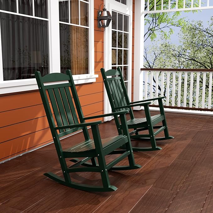 WO WESTIN OUTDOOR HDPE Laguna Classic Porch Rocking Chair (Set of 2), Dark Green