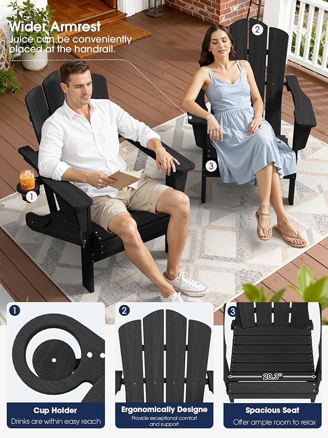 KINGYES Folding Adirondack Chair Set of 4, HDPE All-Weather Patio Chairs with Cup Holder - Photo 5