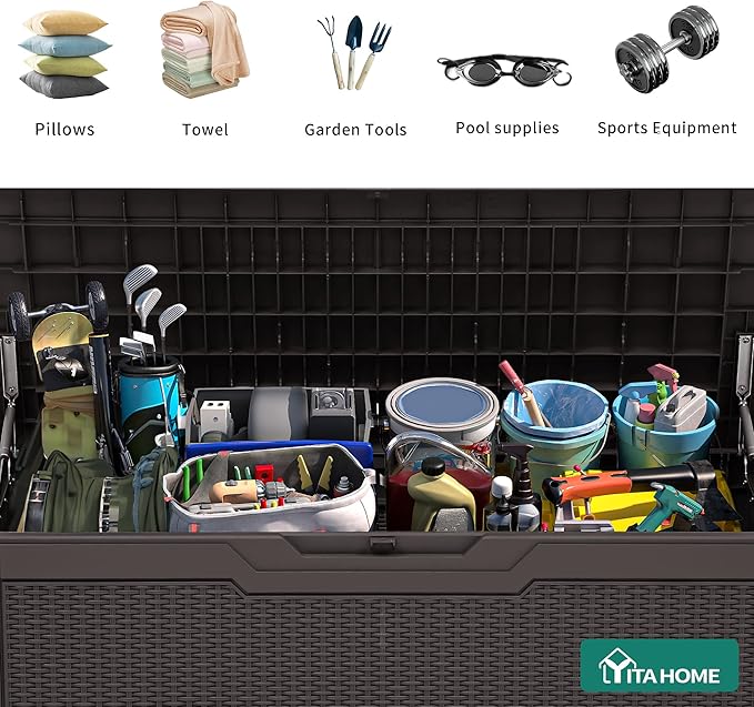 YITAHOME 80 Gallon Outdoor Storage Box, Large Water Resistant Resin Deck Box - Photo 4