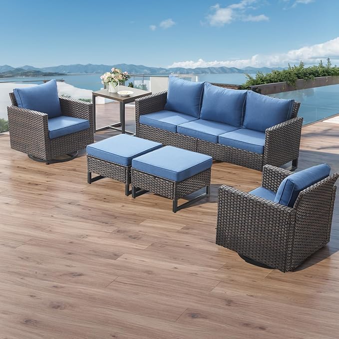 Rilyson Wicker Outdoor Patio Furniture Set - 5 Piece Patio Conversation Set with 2 Swivel Rocker Chairs - Photo 7