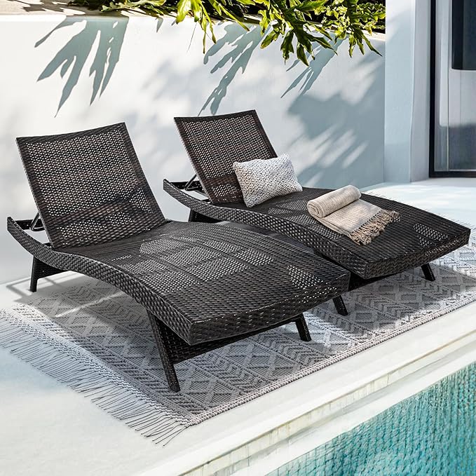 IDZO Katalina Chaise Lounge Set of 2-500lbs Support, UV Wicker, Ergonomic Wave Design, Reclining Backrest - Photo 1
