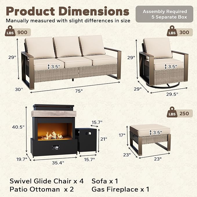 8 Pieces Metal Wicker Patio Furniture Set - 75" Sofa, Four Swivel Chairs and Two Ottomans - Photo 2