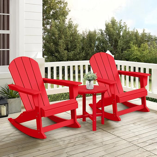 Costaelm Outdoor Adirondack Chair, All Weather Resistant Classic Balcony Chair and Fire Pit Chairs, Adirondack Plastic Outdoor Porch Furniture Rocking Chair High Back HDPE Poly Lumber, Red