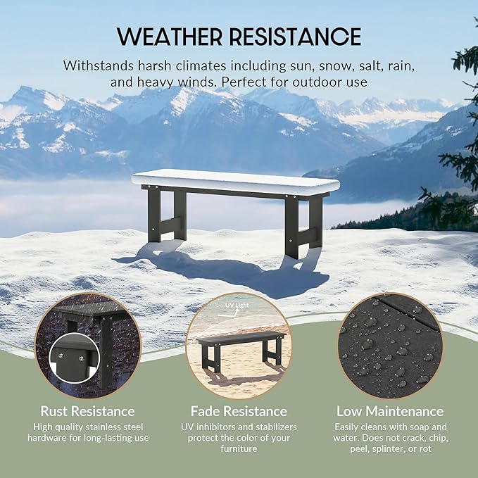 WestinTrends Ashore Outdoor HDPE 48" Modern Backless Patio Bench, Gray