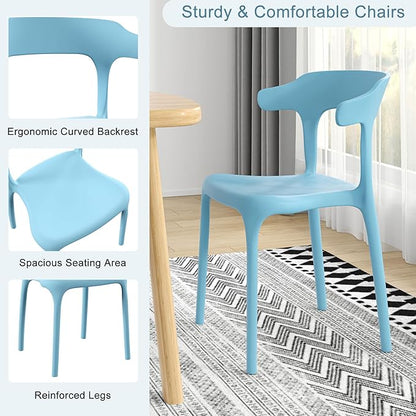 VECELO 4 Pack Plastic Stacking Chairs, Stackable Dining Chairs for Kitchen Restaurant Patio, Portable Indoor Outdoor Use, No Assembly Required, Blue