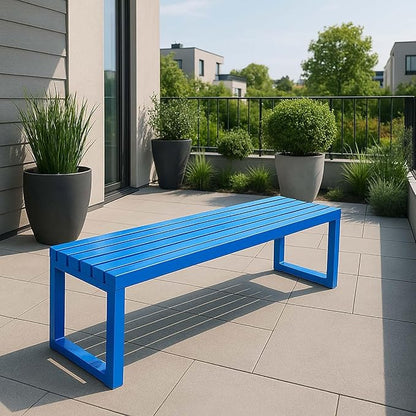 Patio Benches for Outdoors Metal Garden Bench 39" 47" 59" 71" Porch Furniture 2-4 Seating Without Backrest Weatherproof for Park Lawn Garden Yard Tennis Court Seater Chair(Blue,3.3ft)
