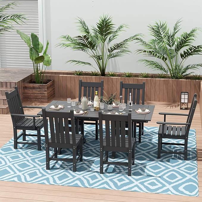 Costaelm Patio Dining Chairs, Plastic Outdoor Adirondack Chair with Arm, HDPE Poly Lumber, Waterproof Restaurant Bistro Dining Chair for Outside Porch Backyard Garden, Gray