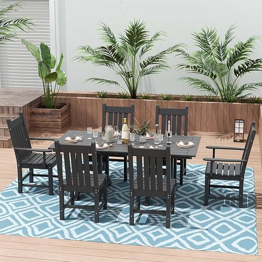 Costaelm Patio Dining Chairs, Plastic Outdoor Adirondack Chair with Arm, HDPE Poly Lumber, Waterproof Restaurant Bistro Dining Chair for Outside Porch Backyard Garden, Gray