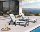 PURPLE LEAF Patio Lounge Chair Set of 3 Outdoor Chaise Lounger Aluminum Frame with Armrest Side Table and Wheels for - Photo 2