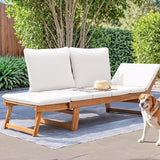 Devoko Outdoor Couch Acacia Wood Patio Couch with Adjustable Armrests - Photo 6