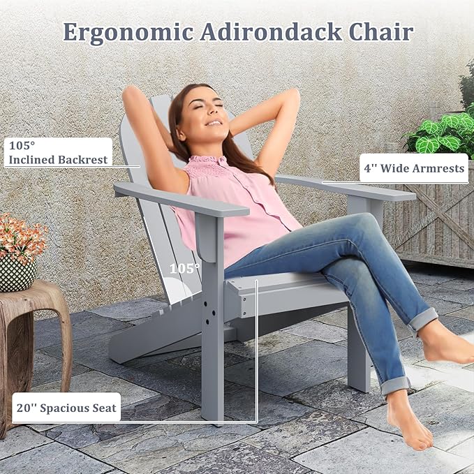 Giantex Acacia Wood Adirondack Chair Set of 4, Outdoor Fire Pit Chair with 105° Inclined Seat, High Backrest, 4" Wide Armrests, Patio Lounge Chair for Outside, Lawn, Backyard, Garden, Deck, Porch