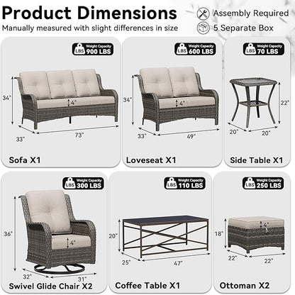 8 Piece Outdoor Wicker Patio Furniture Set, Outdoor Swivel Rocker Patio Chairs Set with Thickened Olefin Cushions, High Back and Deep Seating, Hand-Woven PE Rattan for Porch, Deck