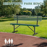 6ft Park Benches for Outside, Green Garden Benches Weatherproof with Backrest - Heavy-Duty Metal Bench for Patio Porch - Photo 3