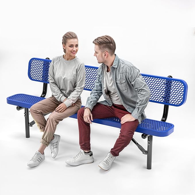 Heavy-Duty Outdoor Metal Bench, Thermoplastic-Coated, Inground, Weatherproof, Commercial-Grade for Parks, Gardens - Photo 1