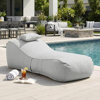 Merax Outdoor Bean Bag Chairs with Headrest, 71" L Large Lounger Chair for Adults Bean Bag Bed with Foam Filled for Patio Pool Balcony & Desk, Water-Repellence Fabric Outside Beanbag Chair, Grey