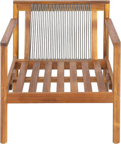 Christopher Knight Home Krixi Acacia Wood Lounge Chair Outdoor with Rope Accent, Accent Chair with Water-Repellent Cushions, Comfy Chairs for Garden/Backyard, Heavy Duty Patio Furniture, Teak + Cream