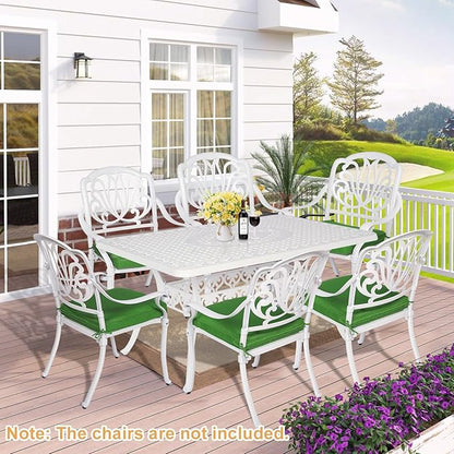 Outdoor Cast Aluminum Patio Table, 60” Rectangular Bistro Table with 2’’ Umbrella Hole for Patio Furniture Garden Deck Backyard, White