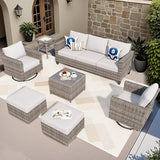ovios Patio Furniture Set, 7 Pieces Outdoor Wicker Sofa Couch with Swivel Rocking Chairs Glass Table Comfy Cushions - Photo 1