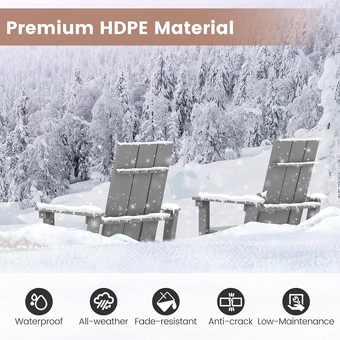 Giantex 52” Tall Adirondack Chair Set of 4, HDPE Outdoor Bar Stool with Ergonomic Backrest, Armrests, Footrest, Fire Pit Chair, All Weather Patio Bistro Chair for Yard, Garden, Lawn (Grey)