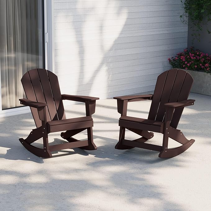 WestinTrends Malibu 2 Piece Set Outdoor/Patio Poly Adirondack Rocking Chairs (2 Seater), Dark Brown