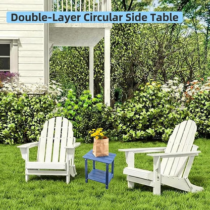 Adirondack Square Outdoor Side Table, 2-Tier Storage Patio Side Table with Weatherproof HDPE Material, Low Maintenance End Table for Backyard, Garden, Pool, Porch, Deck, Lawn
