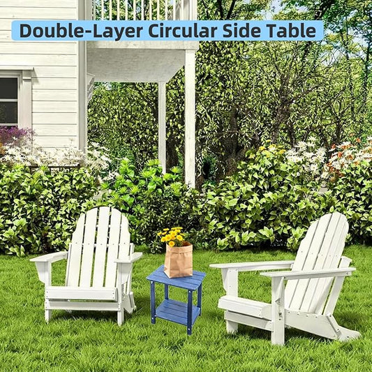 Adirondack Square Outdoor Side Table, 2-Tier Storage Patio Side Table with Weatherproof HDPE Material, Low Maintenance End Table for Backyard, Garden, Pool, Porch, Deck, Lawn