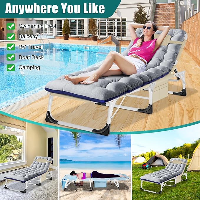 DoCred 3 in 1 Sun Tanning Chair Oversized with Face Arm Hole, Heavy Duty Folding Chaise Lounge Chairs - Photo 7