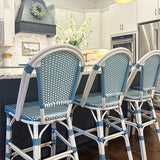 PURPLE LEAF French Bar Stool Set of 4 White Print Finish Patio Bar Stools with Back Rattan Bar Chairs Wicker Bar Height - Photo 3