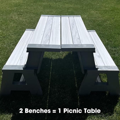 Convert-a-Bench Gen 1 2in1 Outdoor Convertible Bench to Picnic Table | Space-Saving Weather-Resistant Patio Furniture for Yard Deck Garden | Easy Assembly & Durable-1 Bench/Order, Platinum White Birch