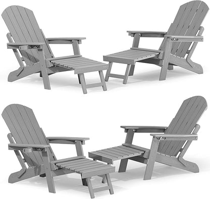 YEFU Adjustable Adirondack Chair with Footrest Set of 4, 5-Level Adjustable Adirondack Chair with Retractable Ottoman& Cup Holder, Folding Adirondacks Chairs Use for Outdoor, Pool, Fire Pit
