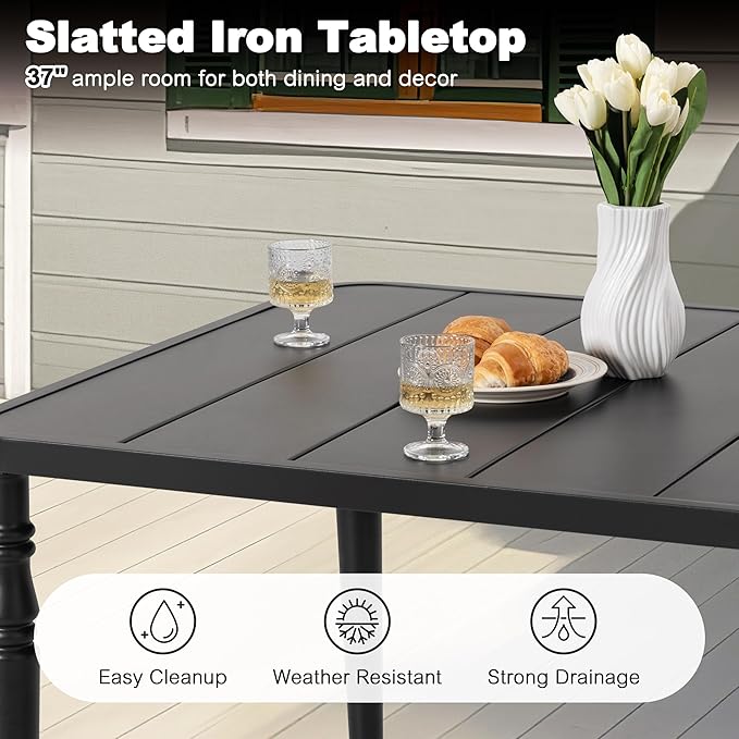 NUU GARDEN Outdoor 37” Dining Table, Square Metal Dining Table with Umbrella Hole - Photo 7
