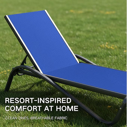 Kingdura Chaise Lounge Chairs Set for Pool, Aluminum Outdoor Lounge Chairs with 5 Positions Recliner, Lightweight Pool Lounger Lounge Chairs for Outside Patio Deck Poolside (Royal Blue, 1 Chair)