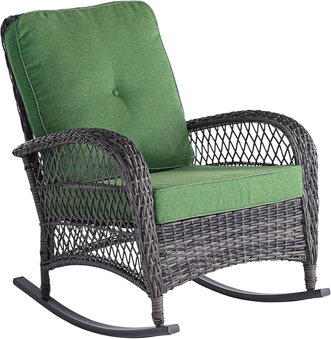 Teal Island Designs Madden 3-Piece Rattan Outdoor Green Rocking Chair Set with Occasional Table - Photo 9