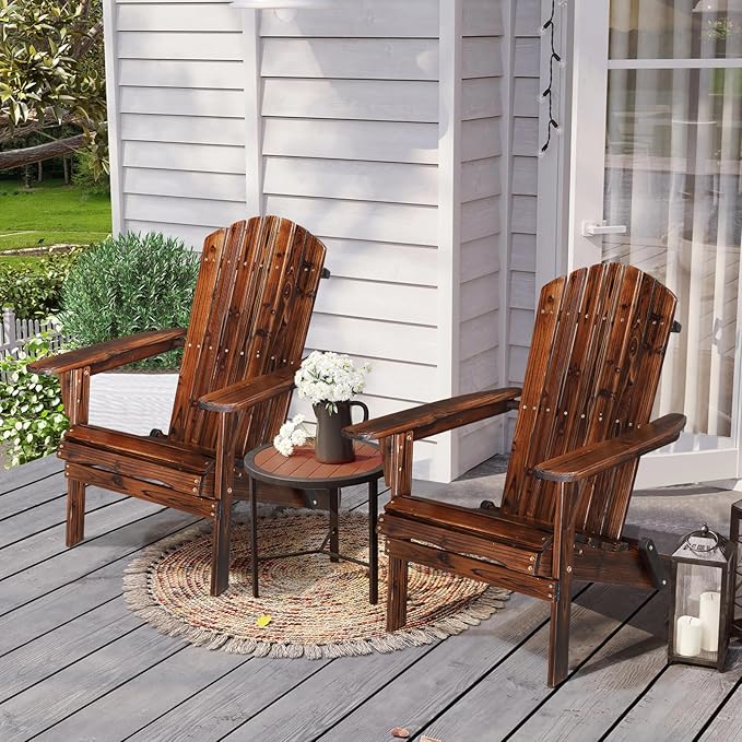 2Pcs Outdoor Lawn Chair,Folding Wooden Adirondack Lounger Chair,Weather Resistant Patio Adirondack Chairs,Fire Pit Chairs,with Backrest,for Outside Balcony Yard Garden Pool Deck Backyard (Natural)