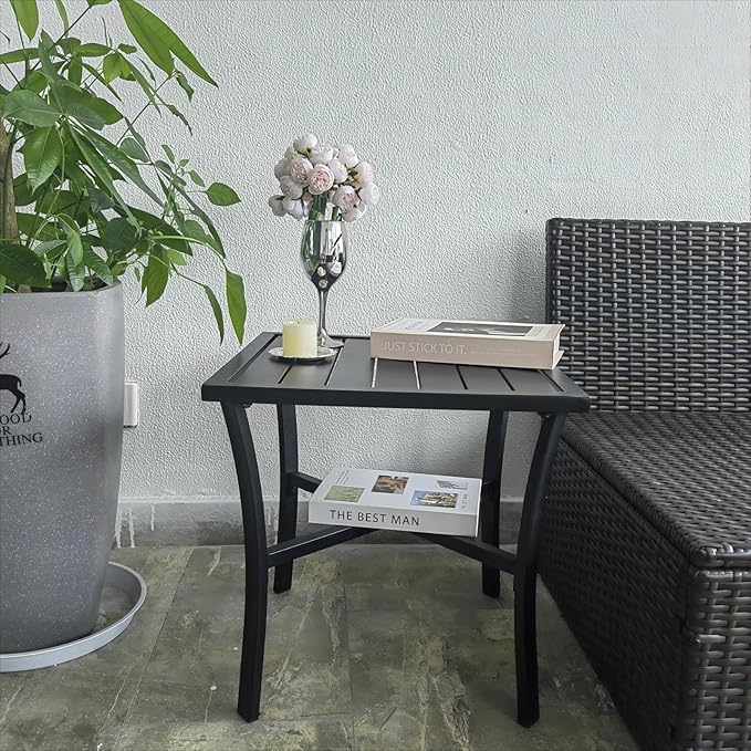 Outdoor Steel Side Table End Table for Patio, Backyard, Pool, Indoor Companion, Easy Maintenance and Weather Resistant, Black